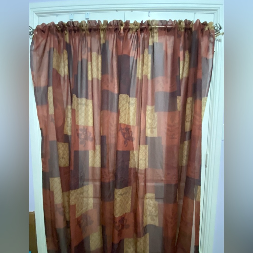 Patchwork Curtain with Red and Brown Accents 60Wx84L Set of 2.